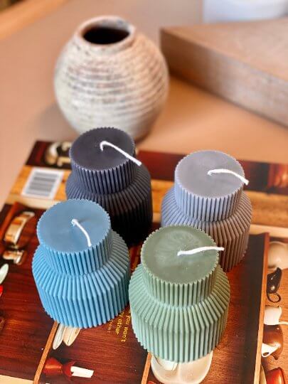 Ribbed Pedestal Candle for Minimalist Home Décor