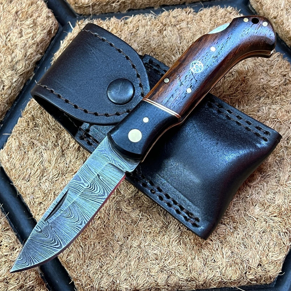 Get Your Hands on the Ultimate Damascus Steel Folding Pocket Knife with Rosewood Handle!