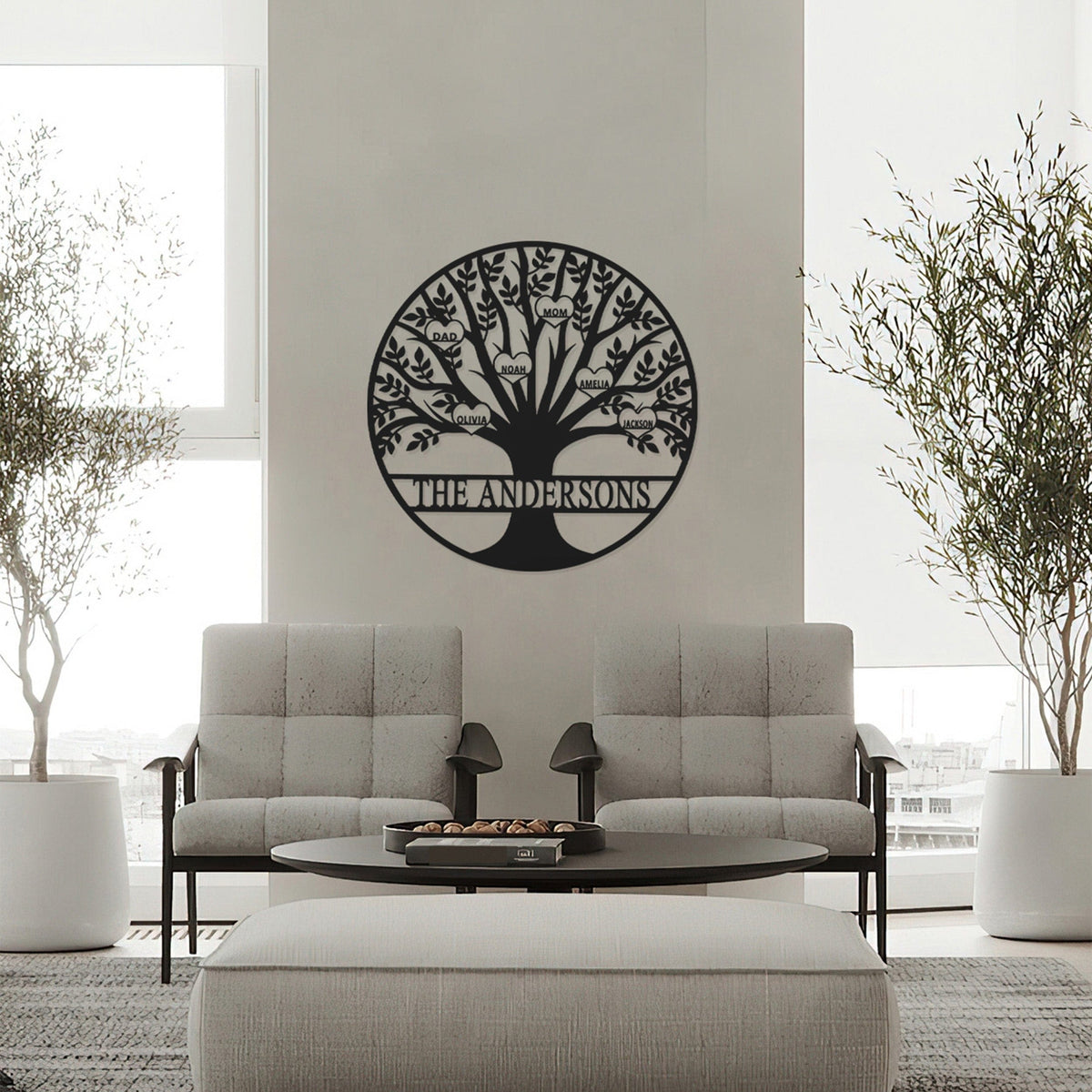 [COL] Tree of Life Personalized Family Tree Metal Sign with Hearts – Custom Name & Date – Large Laser Cut Steel Wall Art