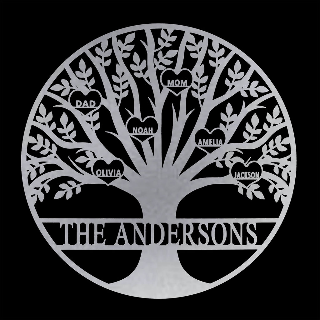 [COL] Tree of Life Personalized Family Tree Metal Sign with Hearts – Custom Name & Date – Large Laser Cut Steel Wall Art