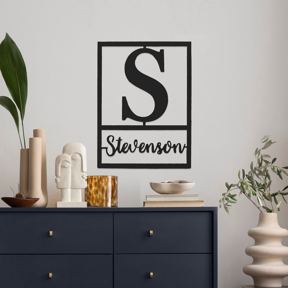 [COL] Floating Script Monogram - Personalized Metal Family Name Sign