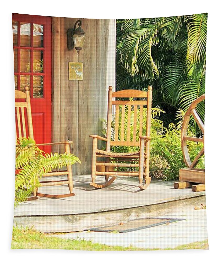 Rustic Porch with Red Door - Tapestry