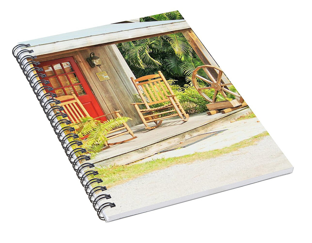 Rustic Porch with Red Door - Spiral Notebook