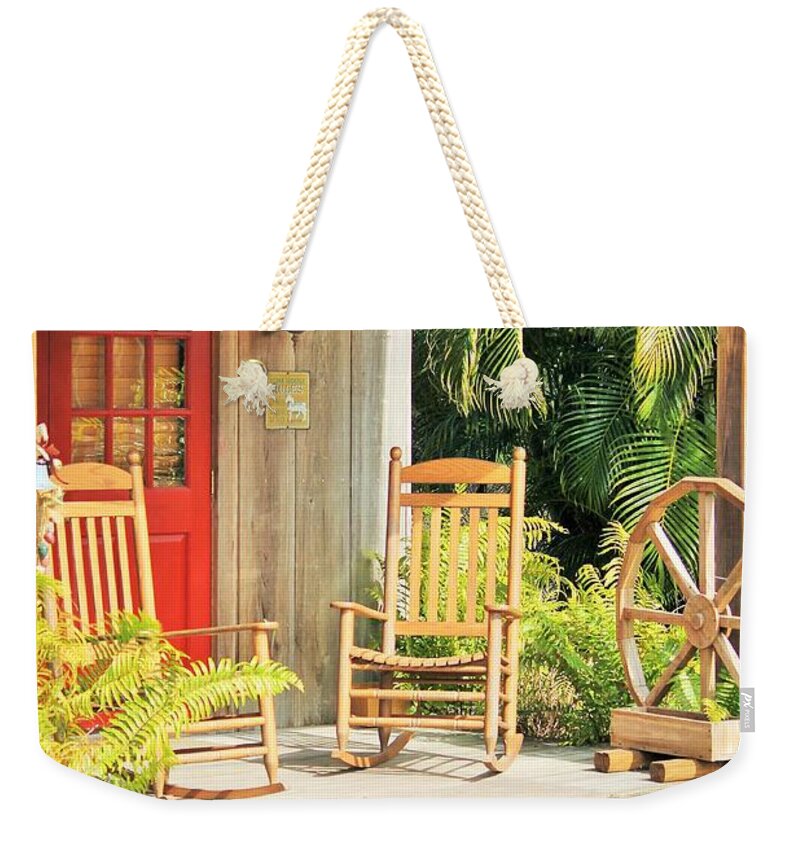 Rustic Porch with Red Door - Weekender Tote Bag