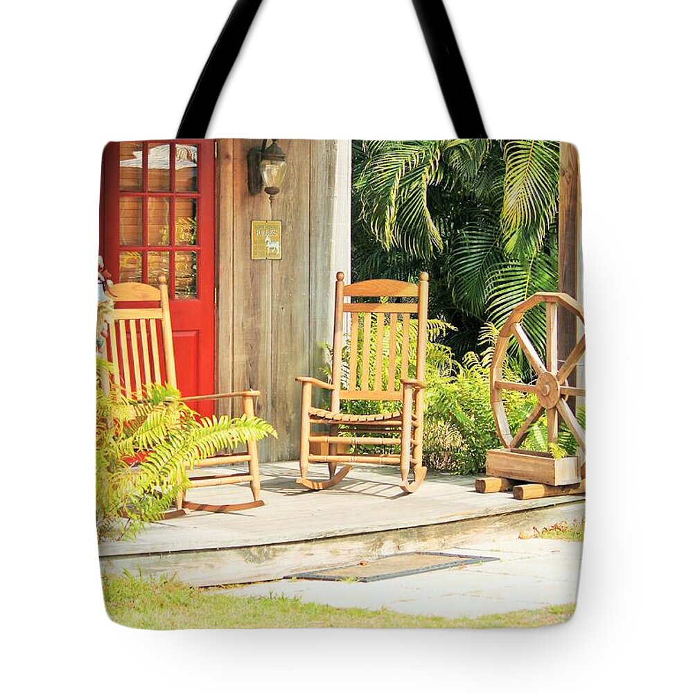 Rustic Porch with Red Door - Tote Bag