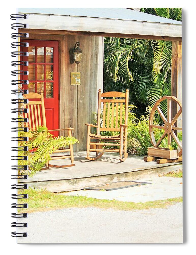 Rustic Porch with Red Door - Spiral Notebook