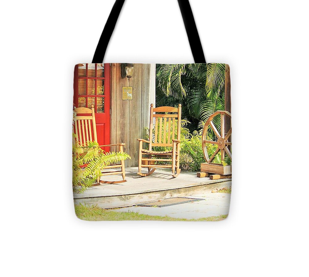 Rustic Porch with Red Door - Tote Bag
