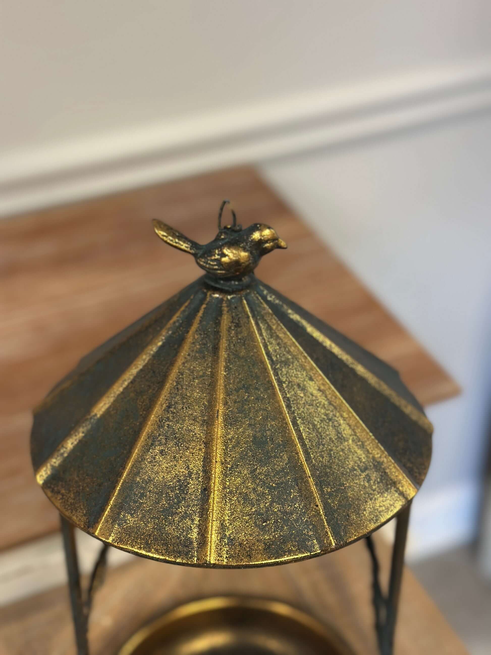 Rustic Bronze Hanging Bird Feeder with Leaf and Bird Design