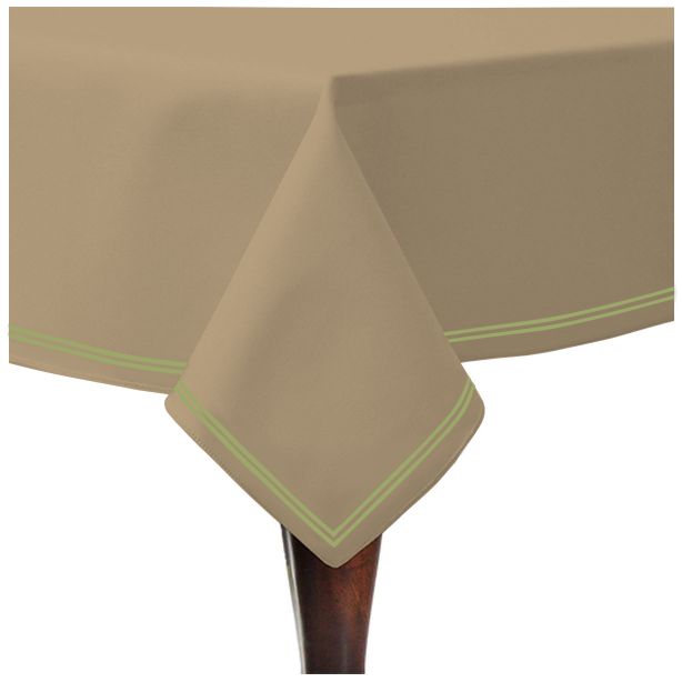 Double Embroidery Border Sateen Cotton Solid Table Cloth - Taupe