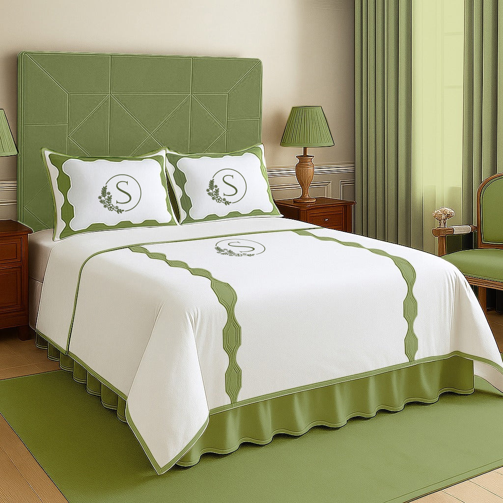 Monogram Hexagonal Applique Border Cotton Duvet Cover Set