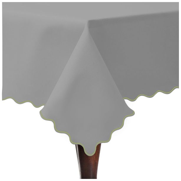 Scallop Embroidery Sateen Cotton Solid Table Cloth - Light Grey