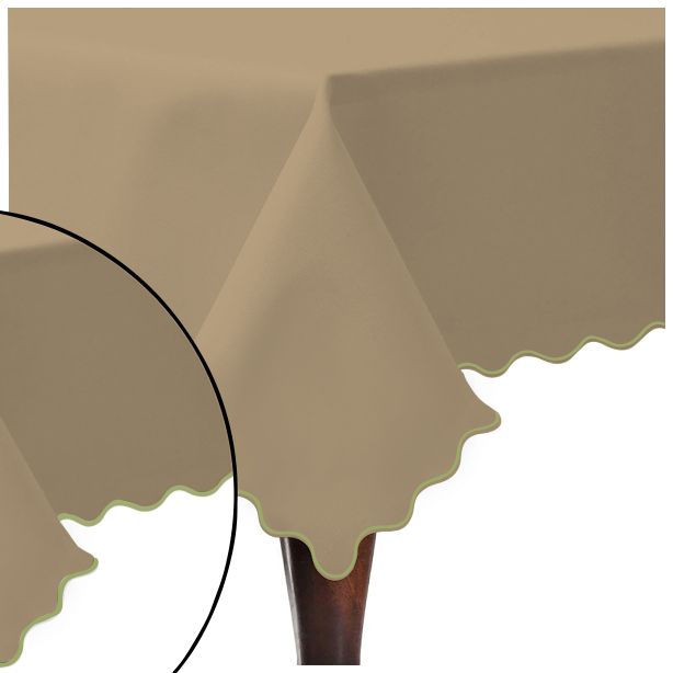 Scallop Embroidery Sateen Cotton Solid Table Cloth - Taupe