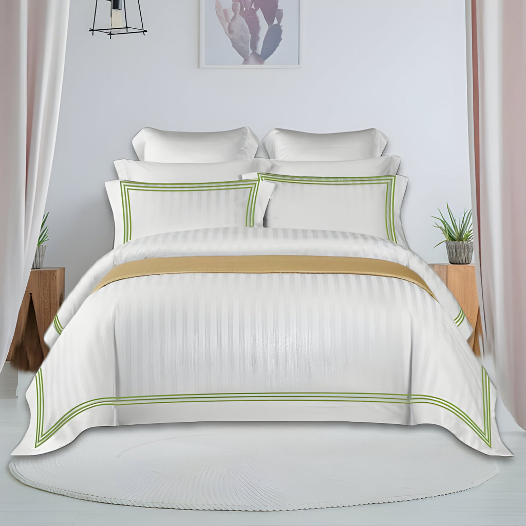 400TC Cotton Sateen Triple Edge Embroidery Stripe Duvet Cover Set