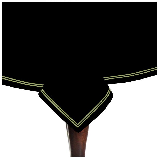 Double Embroidery Border Sateen Cotton Solid Table Cloth - Black
