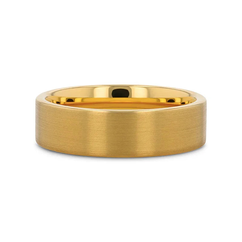 AUDEN Gold-Plated Flat Brushed Tungsten Wedding Ring — 4mm, 6mm & 8mm