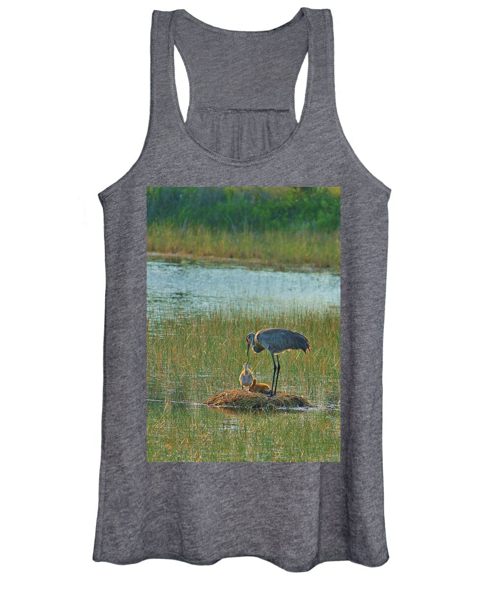 Sandhill Crane and Chicks in Malabar, Florida - Women's Tank Top