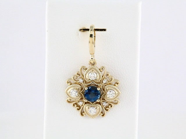14K Yellow Gold Natural London Blue Topaz & 1/4 CTW Natural Diamond Vintage-Inspired Charm/Pendant – image 3