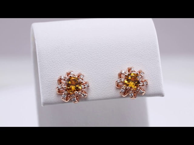 14K Rose Gold Natural Citrine & 1/6 CTW Natural Diamond Halo-Style Earrings – image 3