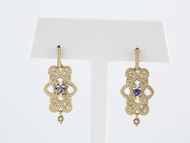 14K Yellow Gold Natural Tanzanite & .03 CTW Natural Diamond Granulated Earrings – image 3