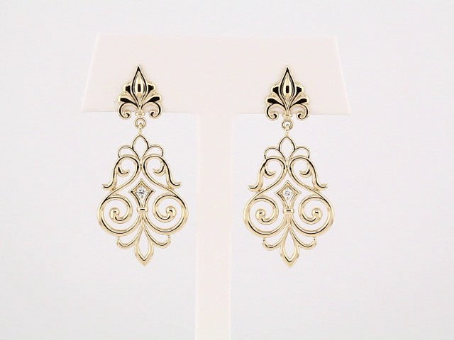 14K Yellow Gold .06 CTW Natural Diamond Fleur-de-lis Earrings – image 3