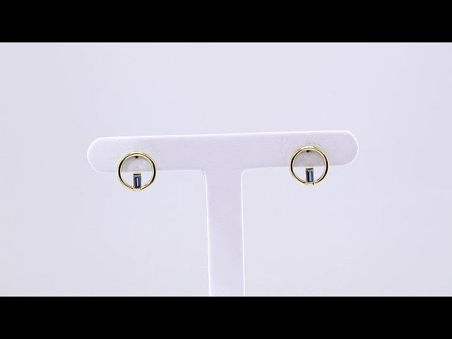 14K Yellow Gold Natural London Blue Topaz Circle Earrings – image 3