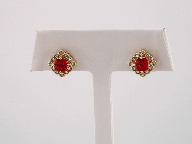 14K Yellow Gold Lab-Grown Ruby & .08 CTW Natural Diamond Earrings – image 3