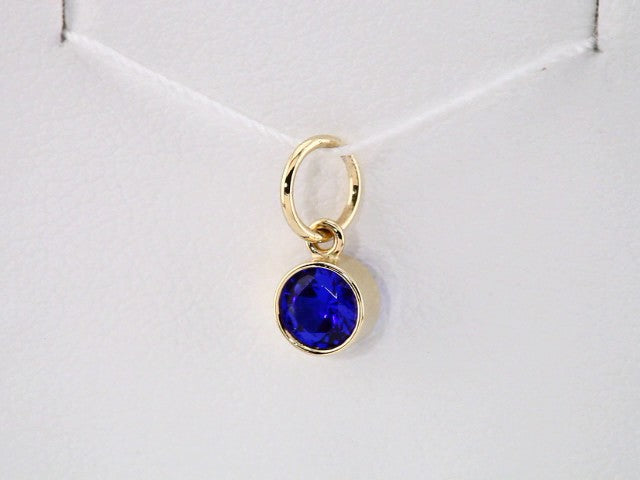 14K Yellow Gold Posh Mommy® Imitation Blue Sapphire Charm/Pendant – image 3