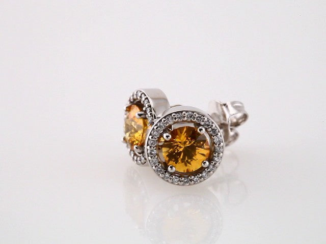 14K White Gold Natural Yellow Sapphire & 1/8 CTW Natural Diamond Earrings – image 2