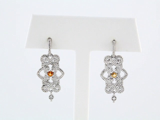 14K White Gold Natural Citrine & .03 CTW Natural Diamond Granulated Earrings – image 3