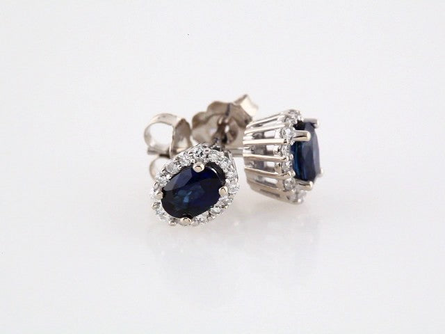 14K White Gold Natural Blue Sapphire & 1/3 CTW Natural Diamond Earrings – image 3