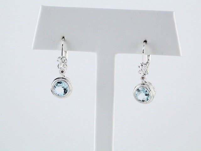 14K White Gold Natural Aquamarine & .02 CTW Natural Diamond Earrings – image 3