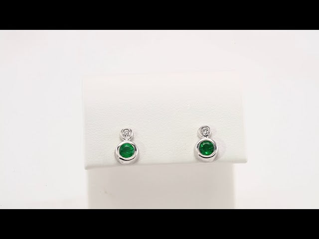 14K White Gold 5 mm Natural Emerald & 1/8 CTW Natural Diamond Earrings – image 3