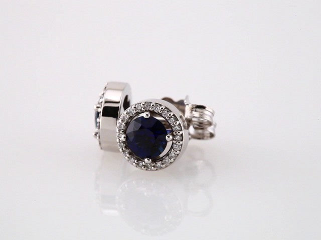 14K White Gold Natural Blue Sapphire & 1/10 CTW Natural Diamond Earrings – image 2