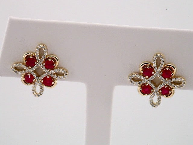 14K Yellow Gold Natural Ruby & 1/4 CTW Natural Diamond Earrings – image 3