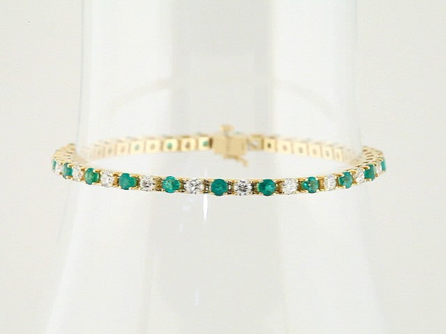 14K Yellow Gold Natural Emerald & 2 1/3 CTW Natural Diamond Line 7" Bracelet – image 4