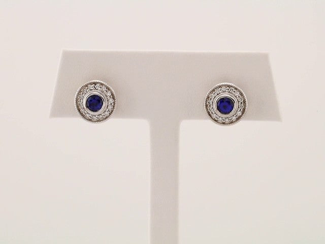 14K White Gold Lab-Grown Blue Sapphire & 1/3 CTW Natural Diamond Halo-Style Earrings – image 3