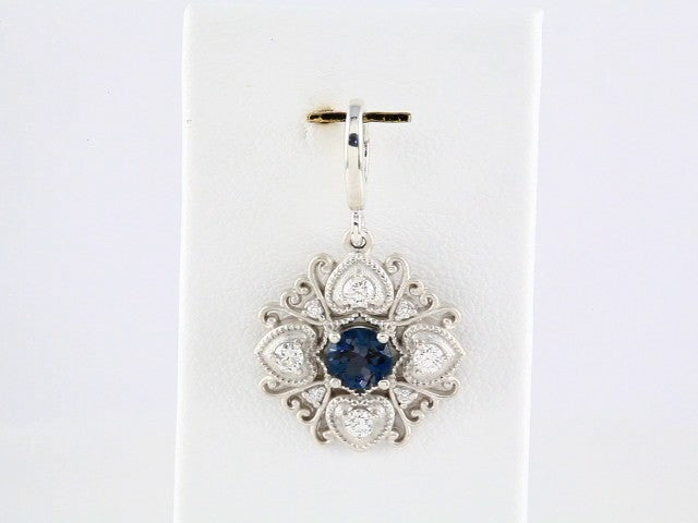 14K White Gold Natural London Blue Topaz & 1/4 CTW Natural Diamond Vintage-Inspired Charm/Pendant – image 3