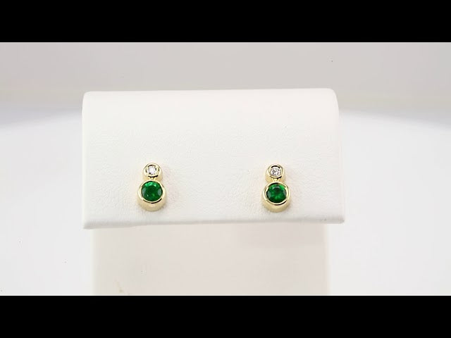 14K Yellow Gold 4 mm Lab-Grown Emerald & .06 CTW Natural Diamond Earrings – image 3