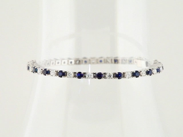 14K White Gold Natural Blue Sapphire &  2 3/8 CTW Natural Diamond Line 7" Bracelet – image 4