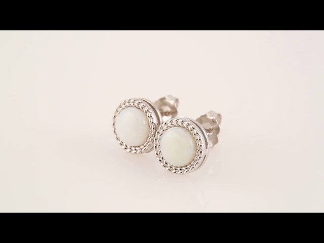 14K White Gold Natural White Opal Bezel-Set Leaf Earrings – image 3