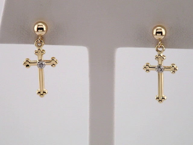 14K Yellow Gold .01 CTW Natural Diamond Cross Earrings – image 3