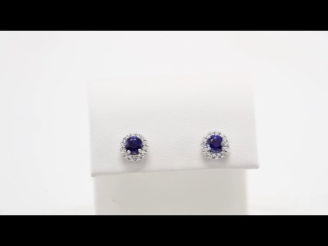Platinum 4 mm Lab-Grown Blue Sapphire & 1/8 CTW Natural Diamond Earrings – image 3