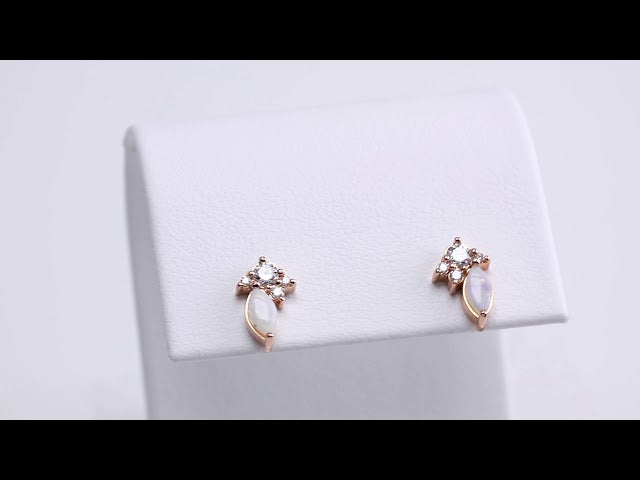 14K Rose Gold Australian Natural White Opal & 1/6 CTW Natural Diamond Cluster Earrings – image 3