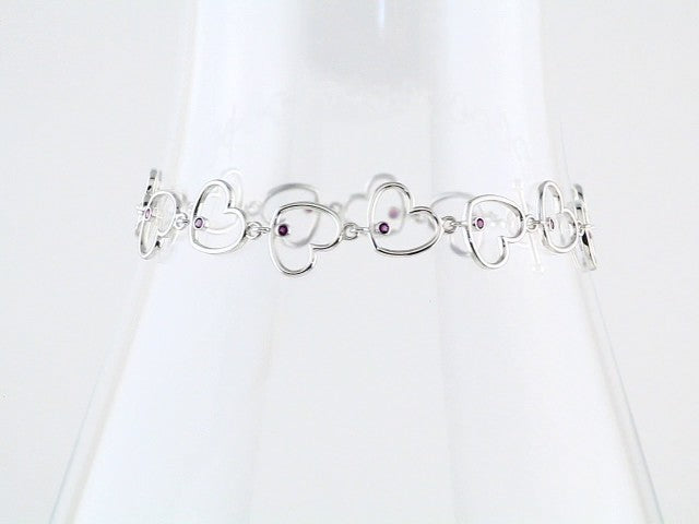 Sterling Silver Amethyst Heart Link 8" Bracelet – image 2
