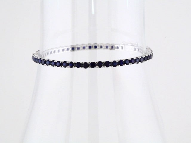 14K White Gold Lab-Grown Blue Sapphire Line 7.25" Bracelet – image 4