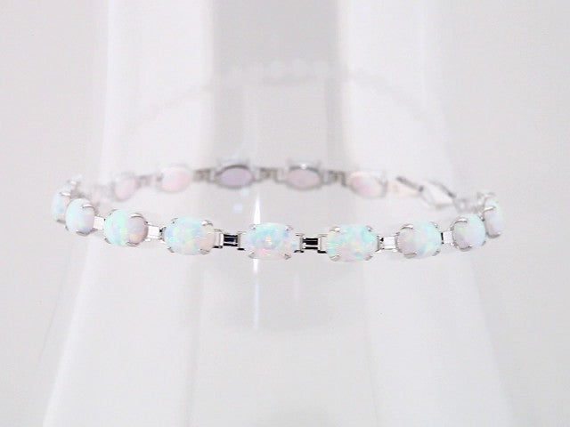 14K White Gold Lab-Grown White Opal Line 7" Bracelet – image 3