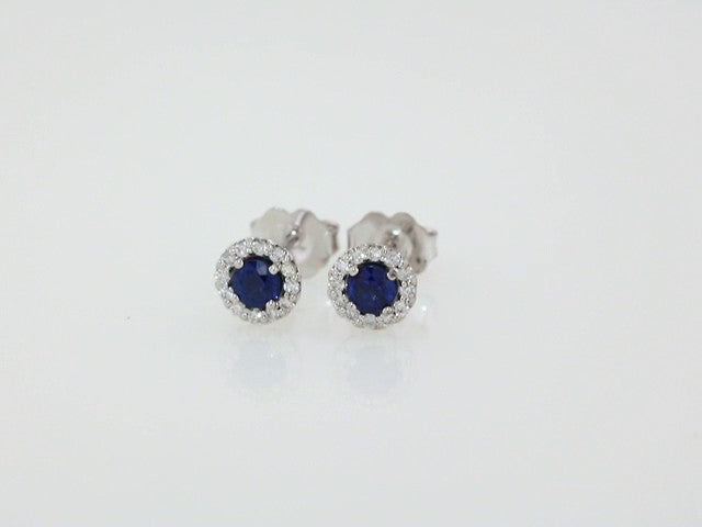 14K White Gold 4 mm Lab-Grown Blue Sapphire & 1/10 CTW Natural Diamond Earrings – image 4