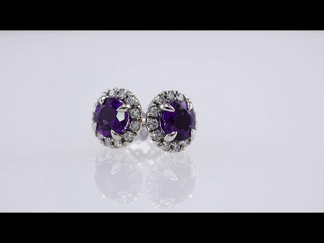 14K White Gold 6 mm Natural Amethyst & 1/3 CTW Natural Diamond Halo-Style Earrings – image 3
