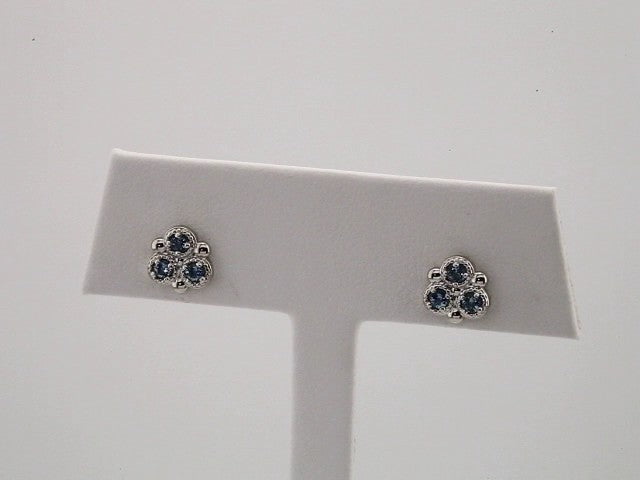 Platinum Natural Aquamarine Three-Stone Earrings – image 3