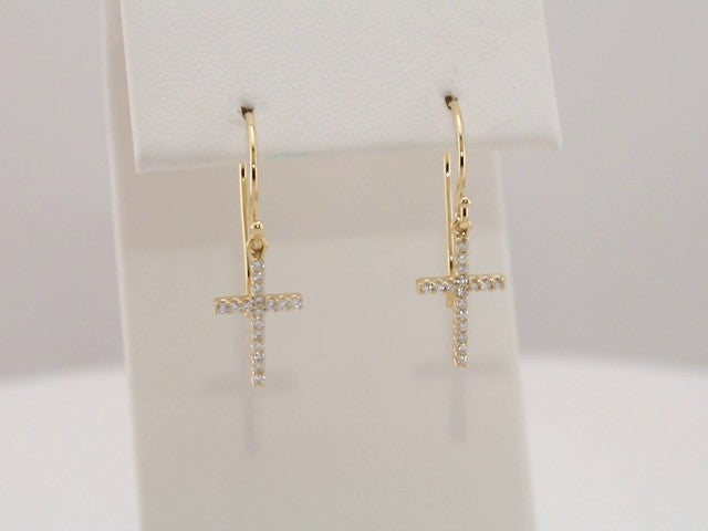 14K Yellow Gold 1/8 CTW Natural Diamond Cross Earrings – image 3